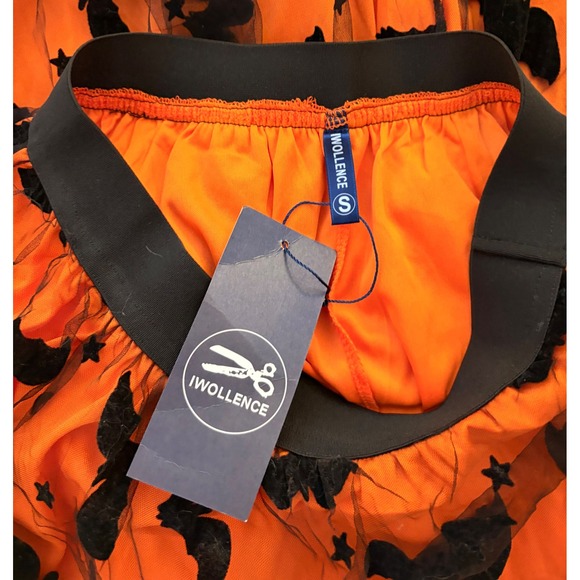 NEW Women's Small Orange Bat Tulle Mazi Skirt Halloween Costume Party - Picture 6 of 6